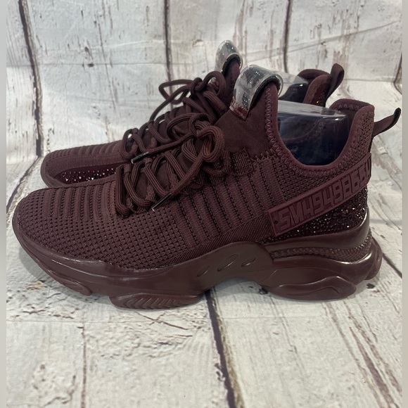 STEVE MADDEN Women's Maxima Sneakers Burgundy Rhinestone-8M - Picture 2 of 7